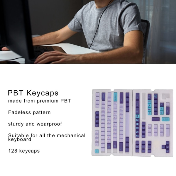 PBT-tastaturhætter 128 taster levende farver falmefri holdbar PBT nem installation mekanisk tastatur tastaturhætter Vaporwave #2