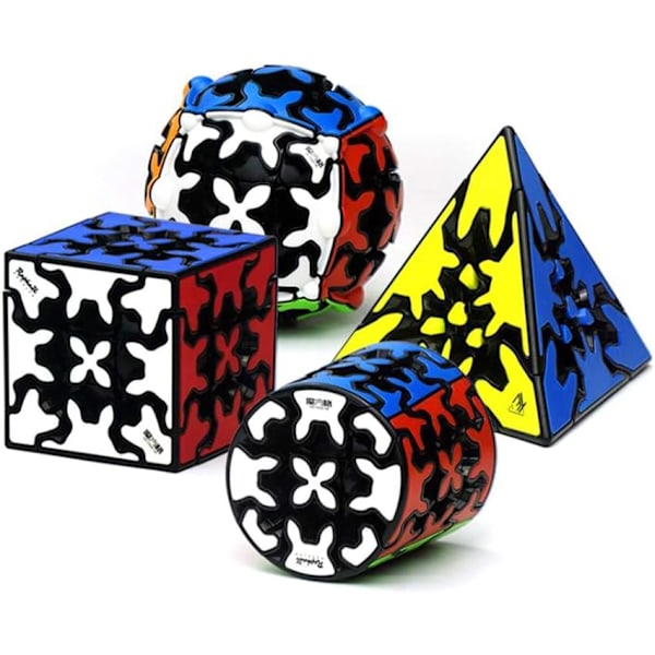 Gear Magic Cube Set, Gear Speed Cube-pakke med 3x3x3 Gear Cube Gear Pyraminx Sylindrisk Gear Cube og Gear Ball Cube Puslespill 4 stk