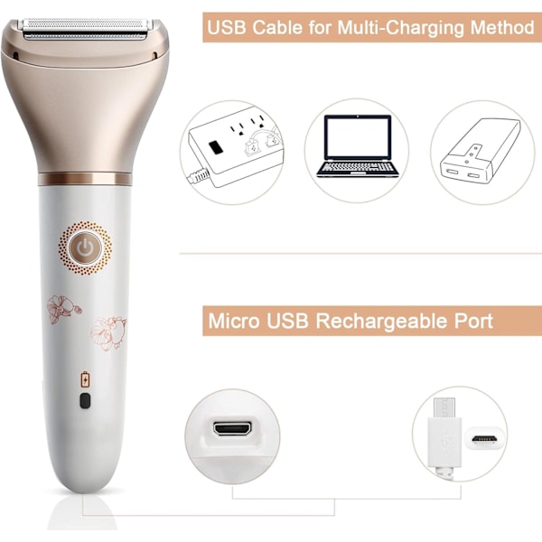 2-i-1 Elektrisk Rakapparat för Kvinnor - Ansikte, Ben & Armhålor, Hem Epilator, Smärtfri, Bärbar, Våt & Torr, Helkroppsrengöring, Sladdlös USB Laddningsbar