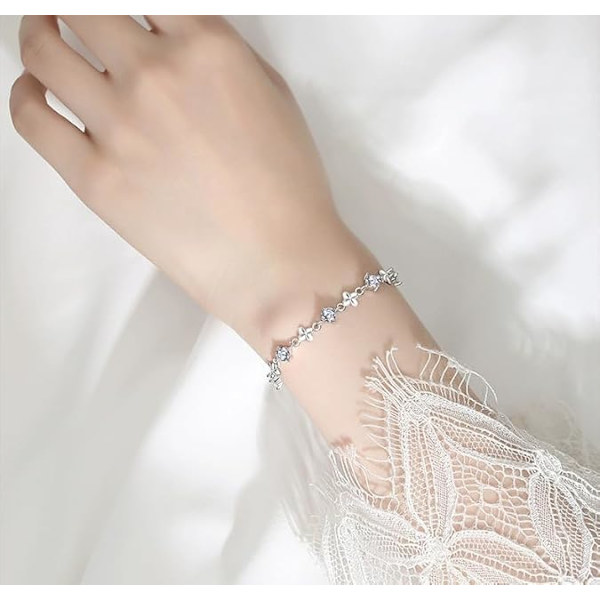 925 Sterling Silver Armband för Kvinnor, Klöver Zirkon Charm Kedja Armband Mode Smycken Gåvor