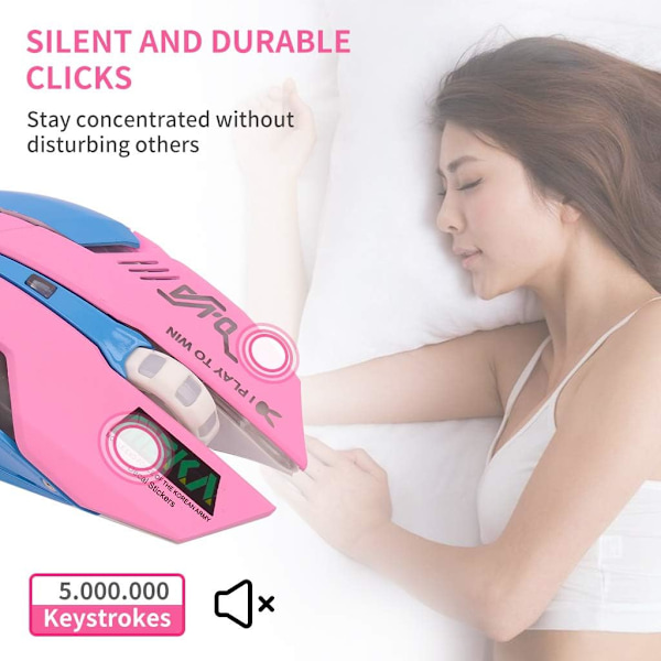 Gaming Mus, 7 Farver Baggrundsbelyst Optisk Spil Trådløs Mus Ergonomisk med 2400 DPI og 6 Knapper  Pink