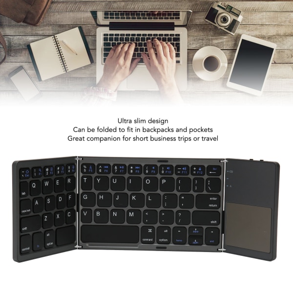 Vikbart BT-tangentbord Ultratunt bärbart rese-tangentbord med känslig pekplatta för Smartphone Tablet Laptop