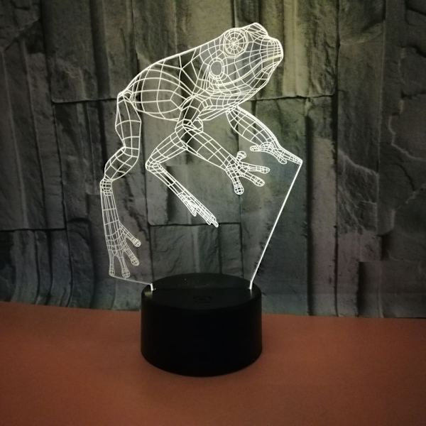 3D LED optisk illusionsakryl nattlampa med fjärrkontroll och smart touch 7 färger växlande (groda)
