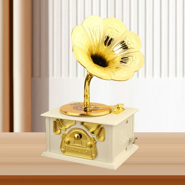 Retro Gramophone Musikæske Klassisk Grammofon Form Musikæske til Hjem Desktop Musikalsk Dekoration White