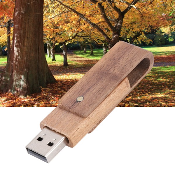 Pähkinäpuinen USB 2.0 -muistitikku kääntyvällä U-levyllä laatikossa (64 Gt)