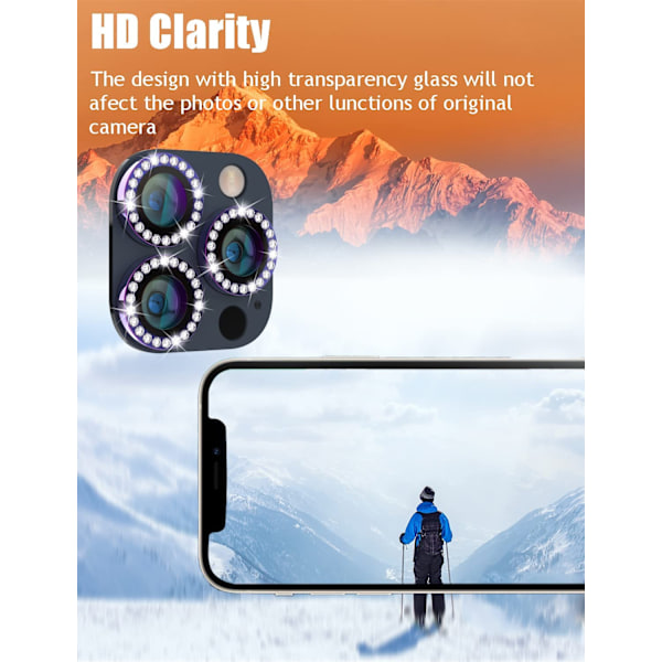 2 SET Diamond iPhone 14 pro max Kameraskydd  Bling  Kameraskydd HD Klar Härdat Glas Fodral Vänligt Skärmskydd