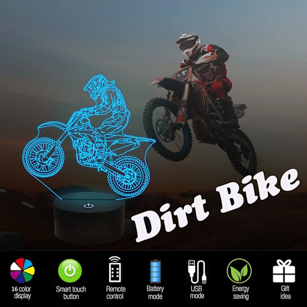 Dirt Bike-presenter, Motocross 3D Nattlampa för Barn till Jul, Semester och Födelsedagspresenter för Barn som Älskar Motorcyklar