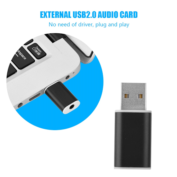 Eksternt USB 2.0 til 3,5 mm Stereo Audio Sound Card Mic Adapter Højttaler (Sort)