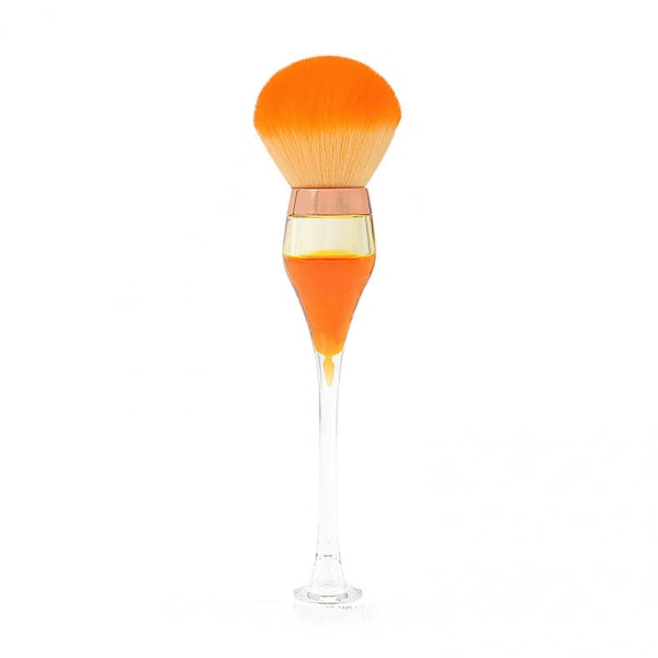 1 højfodet rødvinsglas løs pudder makeup børste, perle partikel flydende håndtag skønhedsværktøj (orange)
