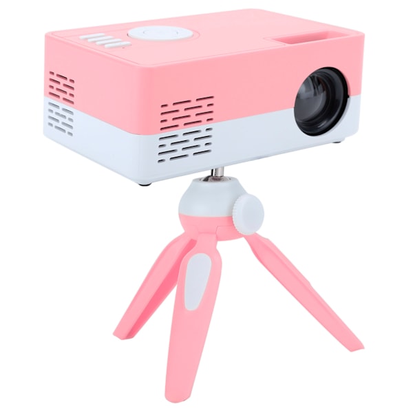 Mini bærbar projektor LED hjemmekino videomediespiller projektor med stativ 100‑240V hvit rosa AU-plugg