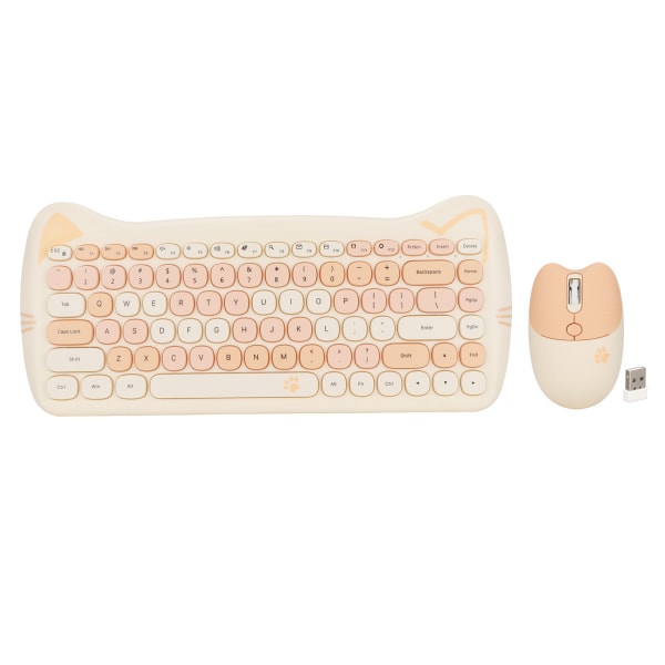 Cute Cat Shape 2,4G trådløst tastatur og mus Farger Lavstrømsteknologi Trådløst tastatur Mus Combo for Gaming Milk Tea Color