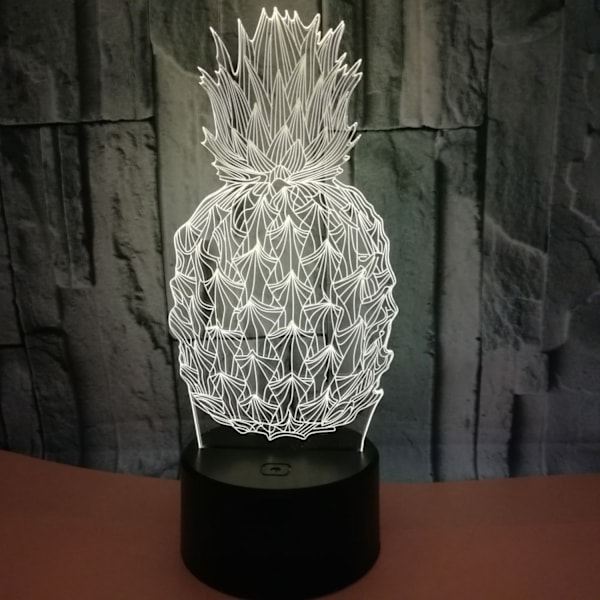 Qinwei Ananas 3D Yövalo - Värikäs kosketuskaukosäätimellä 3D Illuusiolamppu --- Musta istuin