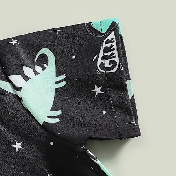 Toddler Baby Pojke Kläder Shorts Set Dinosaurie Tryck Tröja Kortärmad Knäppning Upp Topp Enfärgade Shorts Sommar Outfit black 120cm