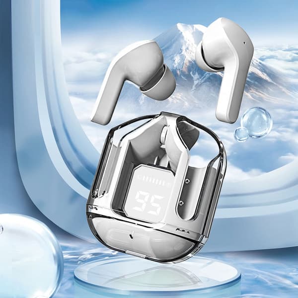 Trådløse ørepropper Stilig Transparent Multifunksjon Støyreduserende HiFi Stereo Touch Control Bluetooth-øretelefoner Hvit