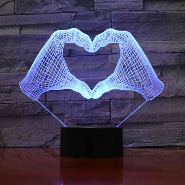 Love Gesture Nattlampa, Födelsedagspresent för Flickor 3D Illusionlampa Barn Sänglampa med 16 Färger Byt Fjärrkontroll Leksaker Flickor Presenter