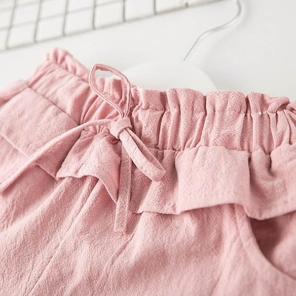 Småbarn Barn Baby Jente Sommer Antrekk Klær Broderi T-skjorte Topper Shorts Bukser Sett pink 120cm