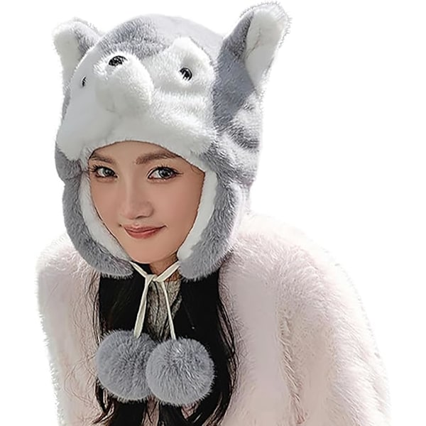 Vinter Termisk Plysch Päls Öronlapp Ushanka Hatt Konstgjord Päls Vindtät Huva Beanie Djurtema Kostymhatt för Män Kvinnor
