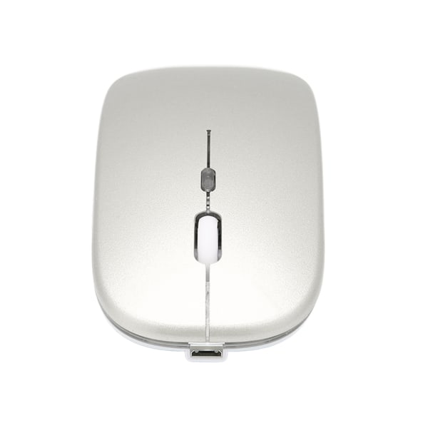 2.4G trådløs mus ultratynn oppladbar stum 1600DPI farge bakgrunnsbelyst spillmus med 2.4G mottaker for bærbar datamaskin Silver Gray