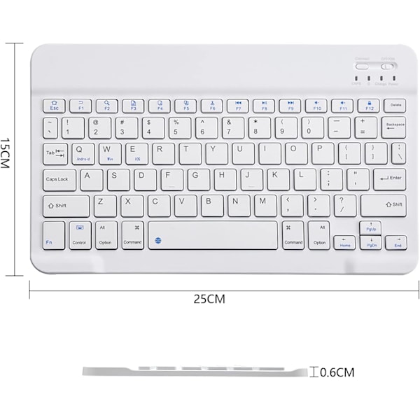 Ultra-tynd Bluetooth Tastatur Portabel Mini Trådløs Tastatur Genopladelig til Apple iPad iPhone Samsung Tablet Telefon Smartphone (10 tommer Hvid)