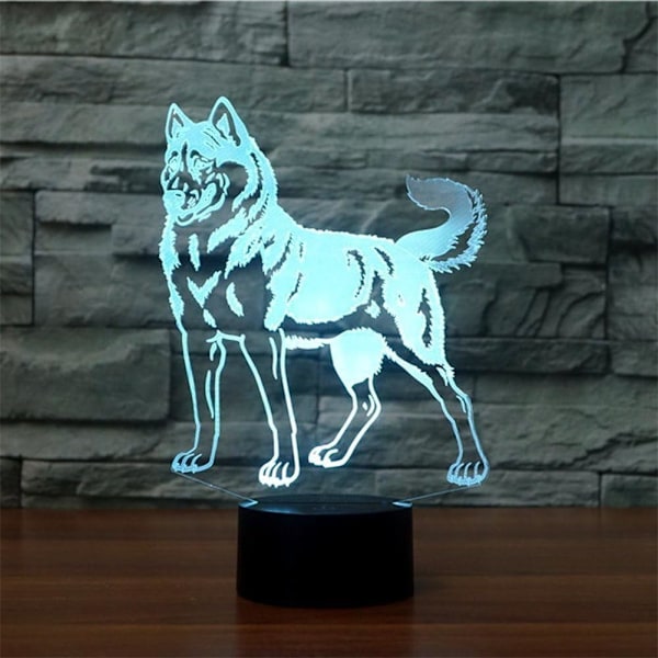 3D LED Vild Ulv Optisk Illusion Natlampe, 7 Farveskift Touch Switch USB Drevet Soveværelse Dekoration Bordlampe
