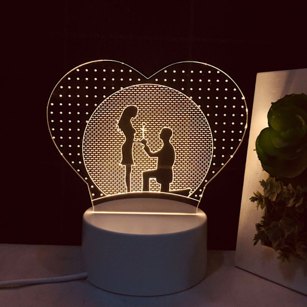 Qinwei 3D LED nattlampa Akryl frieri lampa fjärrkontroll 3D illusionslampa Alla hjärtans dag heminredning ljus -- Stil P