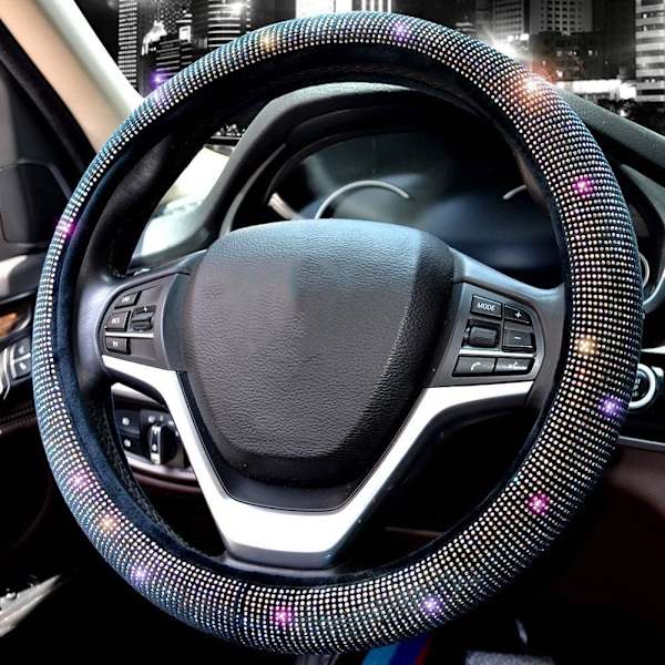 Bling Bling Kristall Diamant Glittrande Bilstolsskydd för Kvinnor Män Universal Passform 15 Tum (Svart med Färgglada Diamanter,