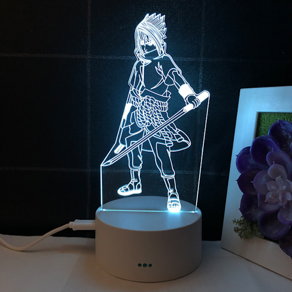 JUSTUP Anime Naruto nattlys 3D illusjonslampe fjernkontroll Sakura barnerom juledekorasjonslys -- Sasuke Uchiha（Hvit/svart sete）