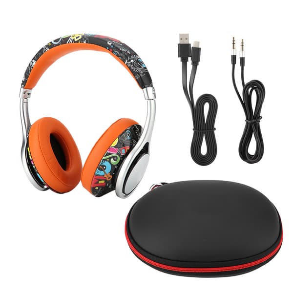 Bluetooth-hörlurar Over Ear 3D Stereo Lättvikt Stilfulla Trådlösa Headset (Graffiti)