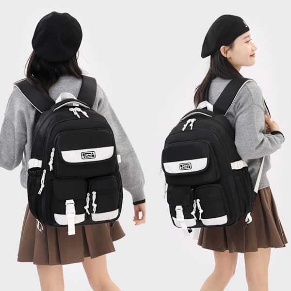 Jente Ryggsekk Barn Ryggsekk for Gutter Multi-lomme Barneskole Ungdomsskole Studenter Bokvesker for Gutter Tenåringer Casual Dagstursekk Black