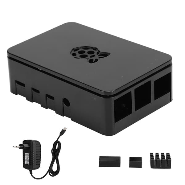 ABS-kabinet V4-boks Strømadapter 3 stk. Kølesæt til Raspberry Pi 4 (sort)
