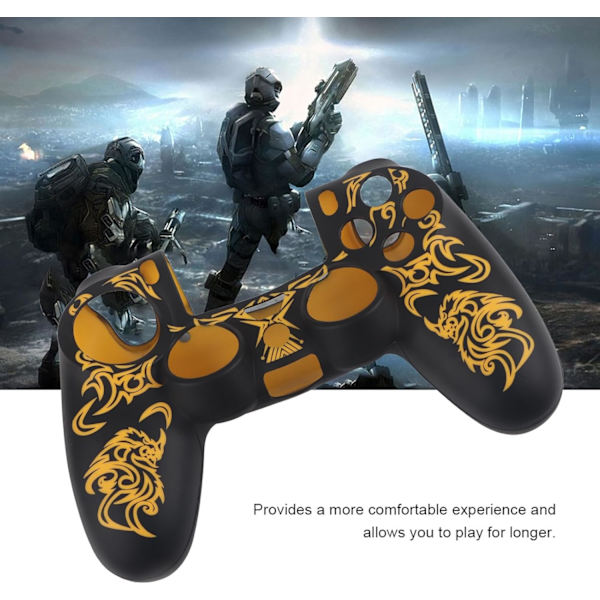 Spillkontrollhud Grip Deksel Case, Myk Silikon Case, Hud Grip Shell Deksel for PlayStation 4 PS4 Kontroll Black-Yellow