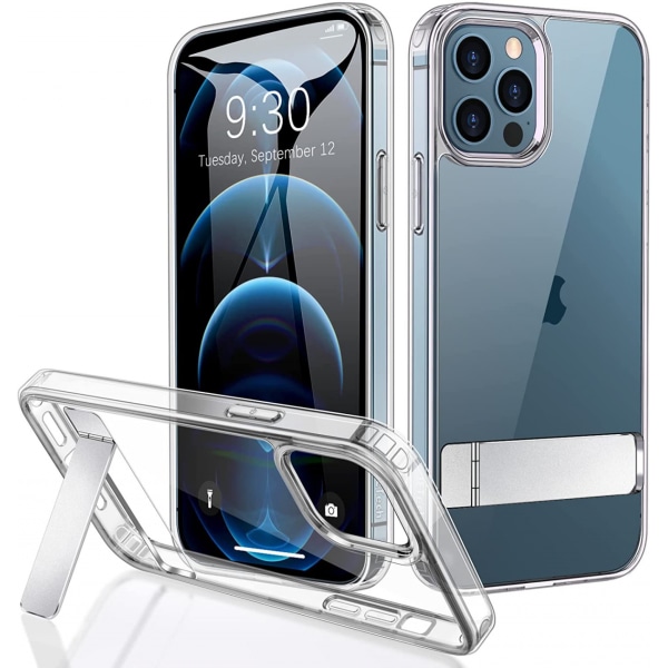 Metallstativ Etui Kompatibel med iPhone13Promax Mini Etui Vertikal og Horisontal Stativ Forsterket Fallbeskyttelse Fleksibel TPU Bakside Transparent]