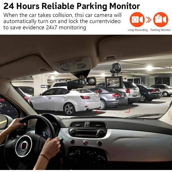 Dashcam til biler, Dashcam 1080P FHD Dash Cam Front 3 tommer skærm instrumentbræt kamera med 120° vidvinkel, Super Night Vision, Loop-optagelse, Moti Black