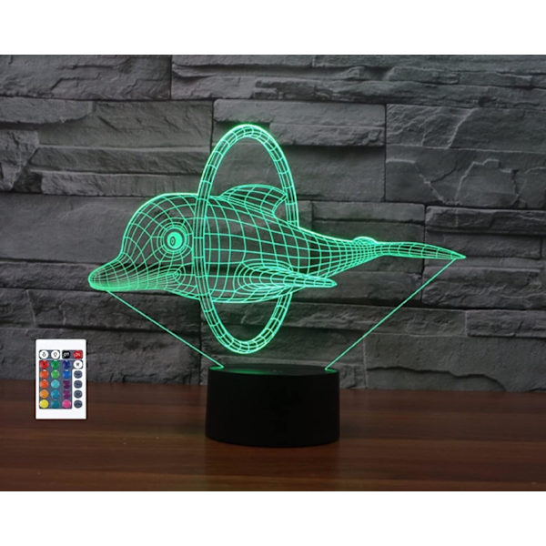3D Delfin Fjernbetjening 16 Farve Natlys Illusion Akryl LED Bord Sengelampe Børneværelse Skrivebords Dekoration Fødselsdagsgaver Legetøj til Børn