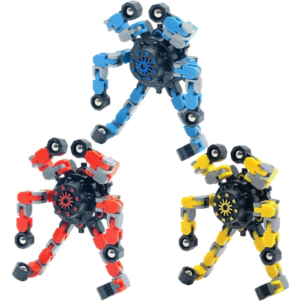 3Pack Fingertop Gyro Fidget Spinner, DIY deformerbara kedjelänkar Fingertop Spinning Robot för vuxen och barn