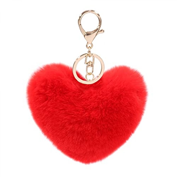 Kvinde Hjerte Puffball Nøglering Faux Pels Pom Pom Nøgleholder Taske Tilbehør Nøglering Rygsæk Charms til Piger--Rød