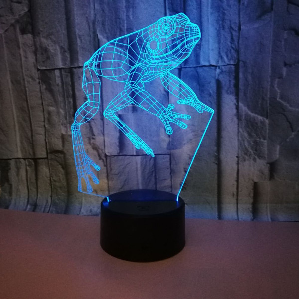 3D LED optisk illusionsakryl nattlampa med fjärrkontroll och smart touch 7 färger växlande (groda)