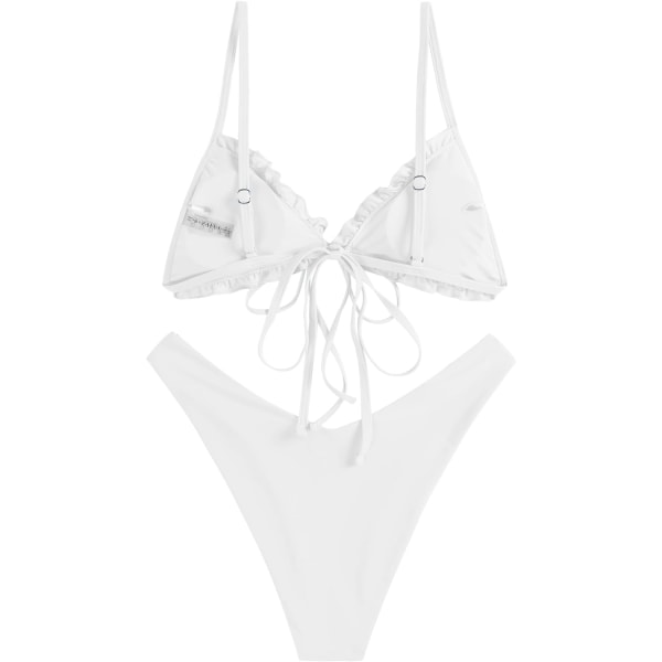 WJSM Kvinde Trekantet Bikini Floral Ruffles Sløjfe Binde Bikini Sæt Todelt Badetøj B-white M