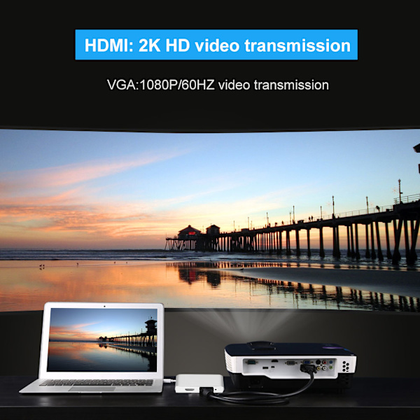 Multifunktion Type C Hub 5 i 1 Type C til HDmi VGA/3 * USB3.0 Dockingstation