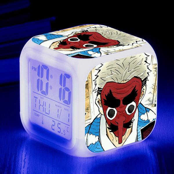 Wekity Anime Ghost Slayer Färgglad Väckarklocka LED Kvadratisk Klocka Digital Växklcka med Tid, Temperatur, Alarm, Datum