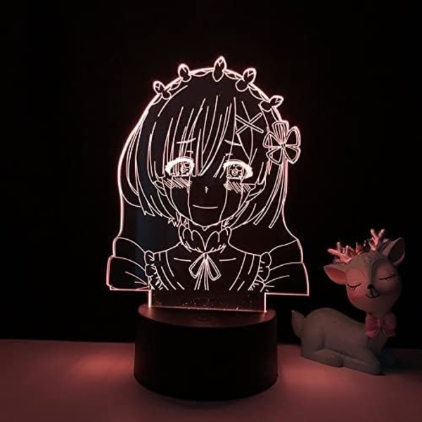 3D-lamppu Anime Re Zero - Aloitus elämään maailmassa Yövalo makuuhuoneen sisustukseen Syntymäpäivälahja Re Zero Led-yövalo