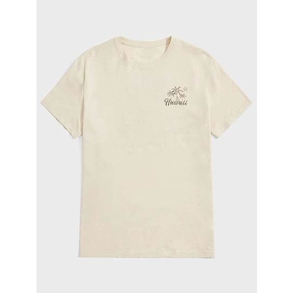 Herre T-skjorter med grafisk trykk og bokstaver, kort erme, sommer, casual T-skjorte Beige M