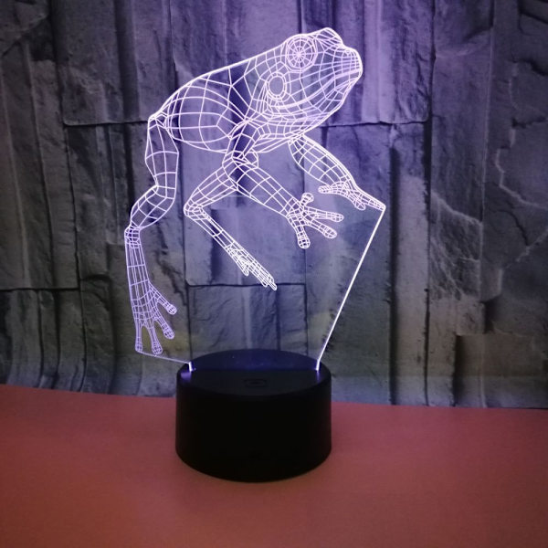 3D LED optisk illusionsakryl nattlampa med fjärrkontroll och smart touch 7 färger växlande (groda)