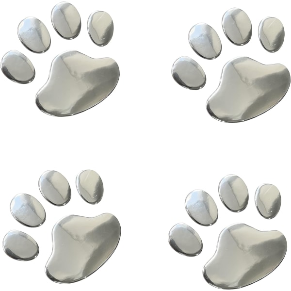 3D Krom Hundepote-fodaftryk-klistermærke-mærkat til bil-emblem-dekoration (sølv)