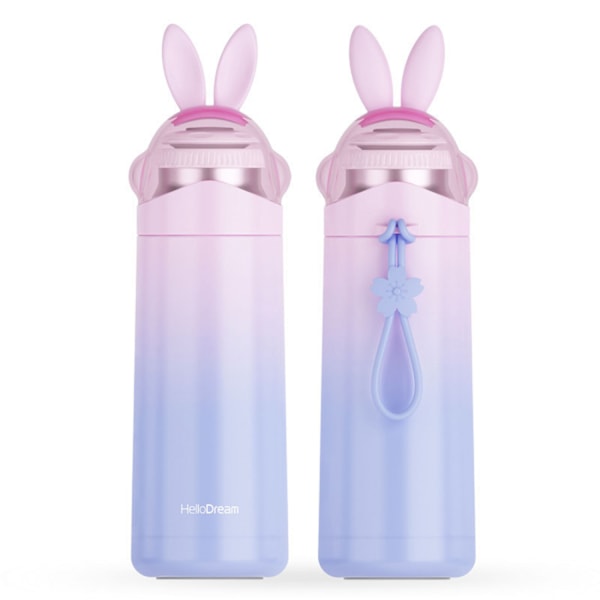 JUSTUP Sød Kanin Børne Isolering Flaske Rustfrit Stål Termoser Læk-sikker Rejse Kaffe Krus Holdbar Tumbler til Baby Varmt Vand 12 Ounce（Lilla