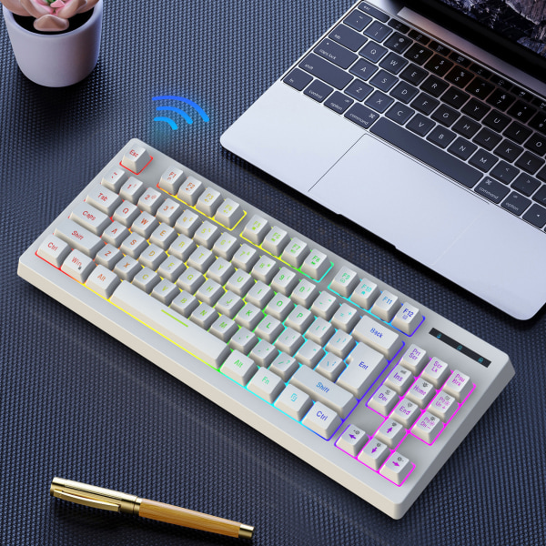 87 taster Trådløst tastatur 2,4G 1800MAh batteri Strømbesparende tilstand LED Mekanisk tastatur med RGB-belysning til gaming pc Hvid