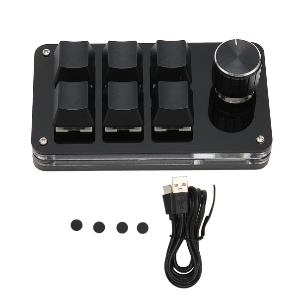 6 taster, enhånds mekanisk tastatur med knob Wired Plug and Play programmerbart tastatur til Gaming Office Black
