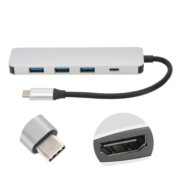 5 i 1 utökad extern HUB USB 3.0/ PD 3.0/ HDMI-adapter Typ-C Silver Converter