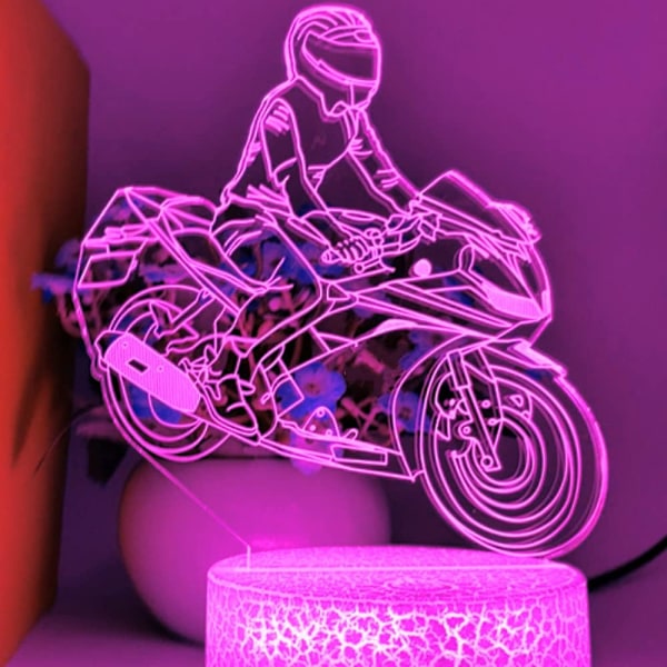 3D Motorsykkel Bil Nattlys Lampe Illusions 7 Farge Skiftende Berøring Bryter Bord Skrivebord Dekor Lamper Gave med Akryl Flat ABS Base USB Kabel Leke