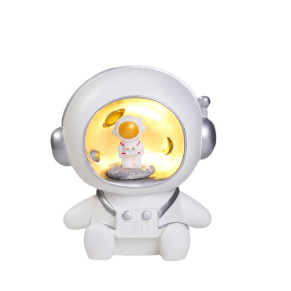 Qinwei Astronaut Sparegris Natlampe Kreativ Rummand Resin Statue Børn Fødselsdag Gave, Soveværelse Stue Skrivebord Dekoration, Hvid